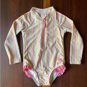 Girls Swimsuit Ruffle Butts One-piece Long-sleeve Pink Blue White Size 3T EUC